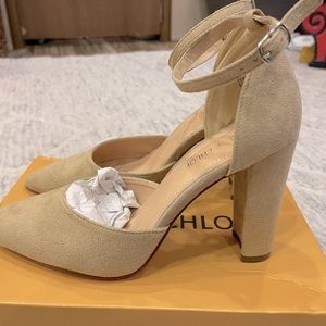 Nude suede heels